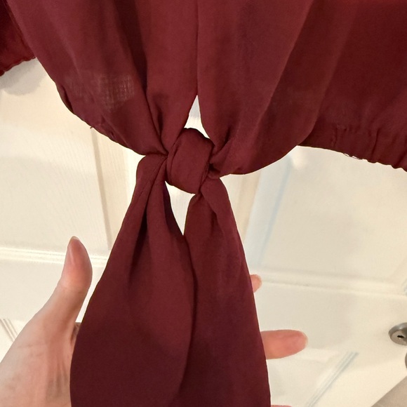 Vince Camuto Burgundy Tie-Front Long Sleeve Elegant Blouse - Picture 7 of 8